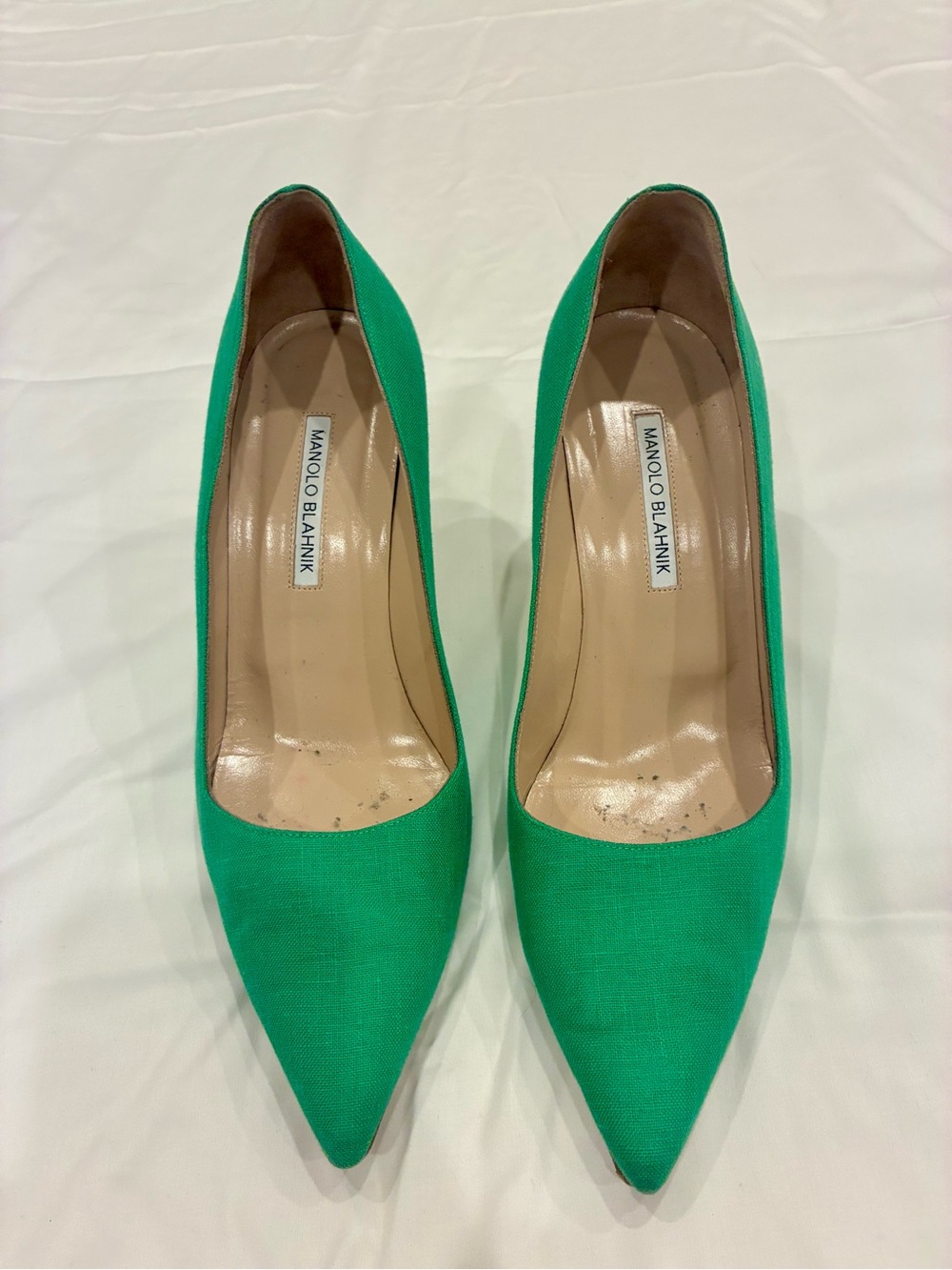 Manolo Blahnik Emerald Green Pointed Toe Pumps